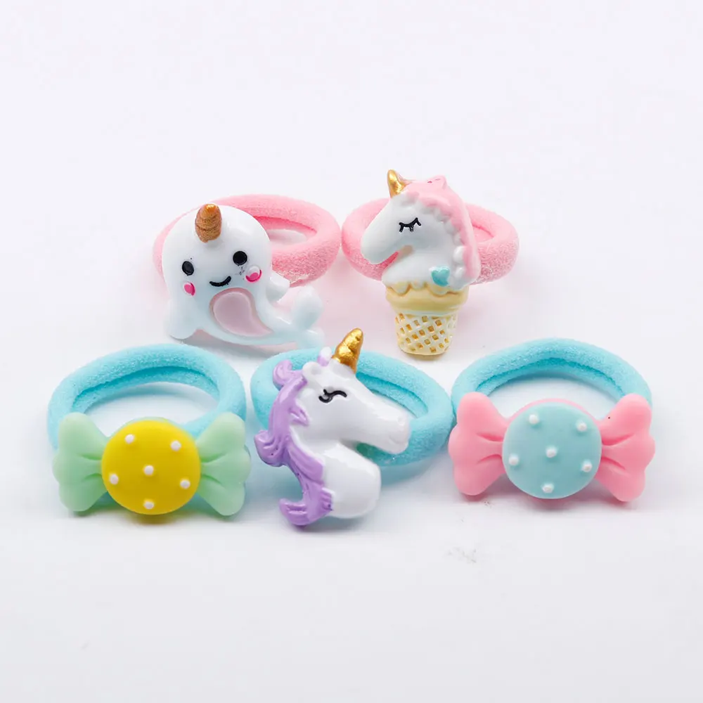 5 (5 pieces) AHB 3-5 шт./компл. с мультипликационным принтом «Unicorn Hair резинкой для маленьких девочек, ручная работа, Симпатичные нейлон волос резинки для волос набор веревок аксессуары - Цвет: 5 (5 pieces)