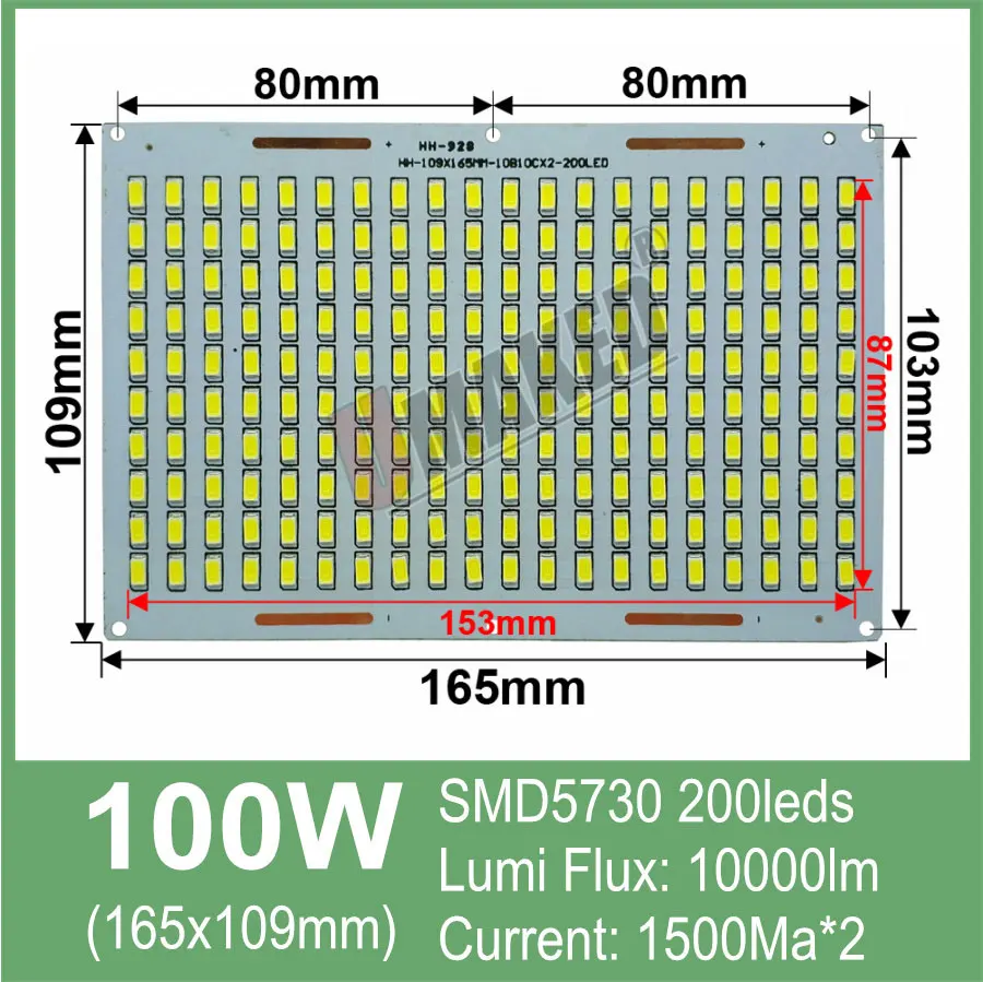 165x109mm 100W Яркость 5730/5054/2835 PCB СИД smd прожектор светильник источник, Алюминий плита для приготовления пищи на воздухе светильник высокого светящего потока - Испускаемый цвет: 165x109mm
