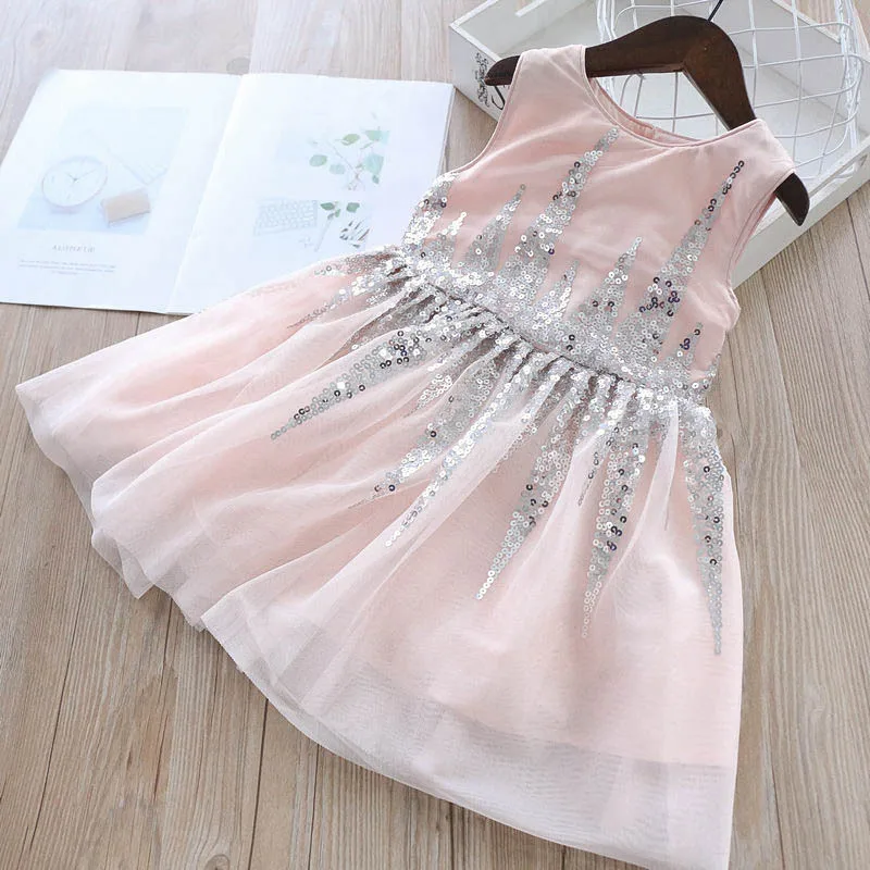 Cute Girls Kids Sequin Tulle Western New Fashion Clothes Princess Party Summer Spring Candy Pink Blue Color Dresses | Детская одежда и
