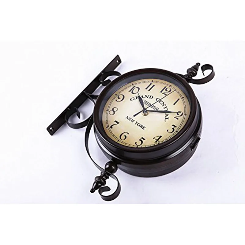 Двухсторонние настенные часы из кованого железа цифровые винтажные часы|clock