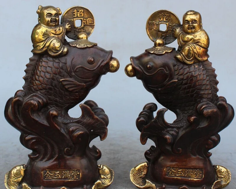 9 &quotкитайская Бронзовая позолоченная Статуэтка для денег богатства мальчиков и