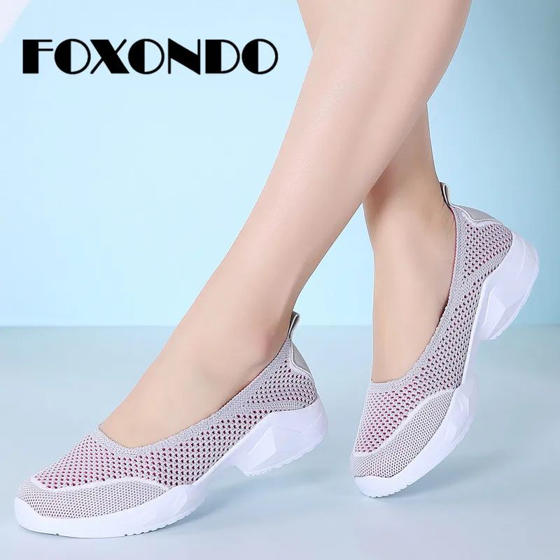 FOXONDO/2019 г. Летняя женская обувь кроссовки с дышащей сеткой балетки на плоской