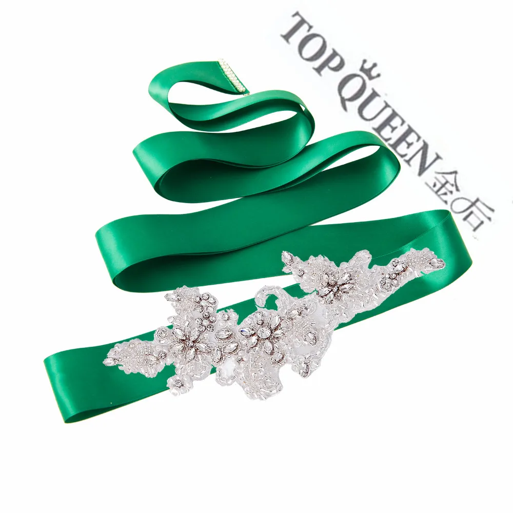 Dark green TOPQUEEN S139 пояс невесты со стразами Аппликация белый свадебный пояс со стразами дешевый бисерный пояс невесты свадебные пояса с аппликацией - Цвет: Dark green