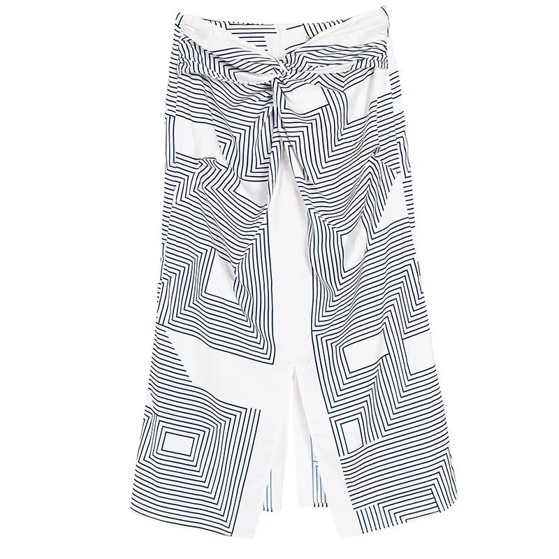 TWOTWINSTYLE Korean Geometric Print Skirt For Women High Waist Cross Split Slim Midi Skirts Female Fashion Clothes 2020 Summer | Женская