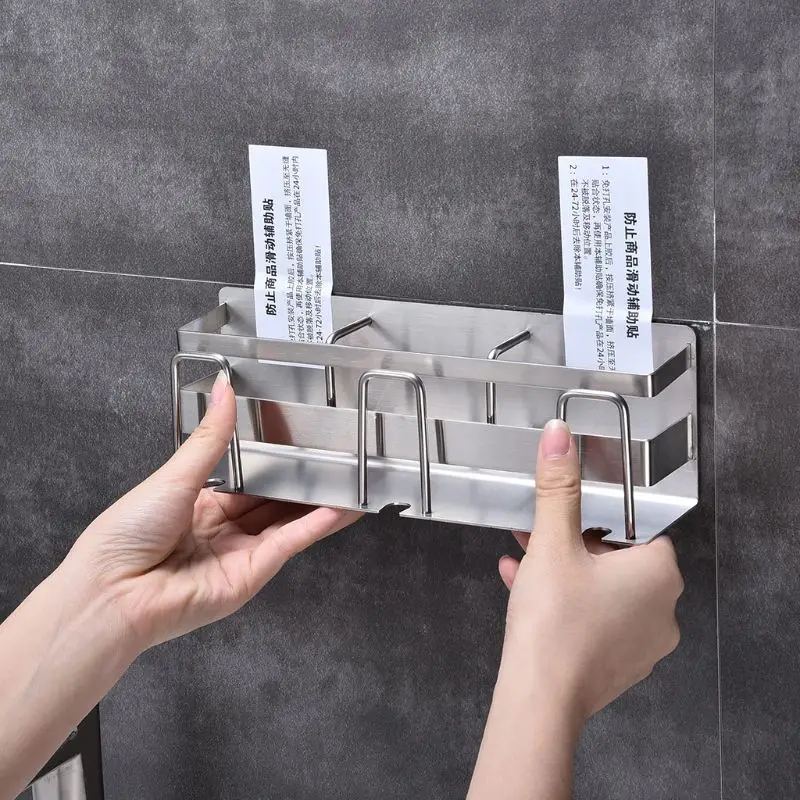 Stainless Steel Toothbrush Holder Toothpaste Stand Rack Adhesive Bathroom Organizer