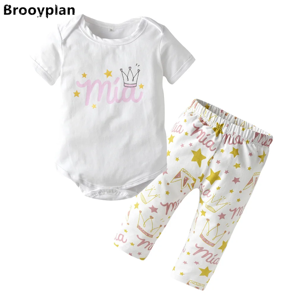 2 шт./комплект детский хлопковый комбинезон с коротким рукавом и штаны|baby girl