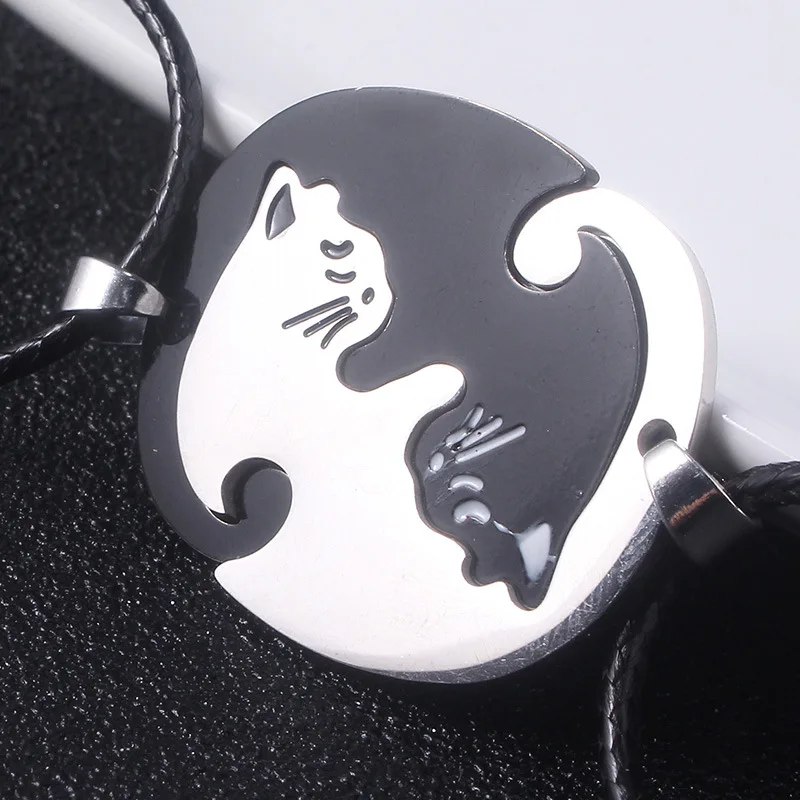 2 шт любовь пара ювелирных изделий из нержавеющей стали кошка кулон ожерелье тона