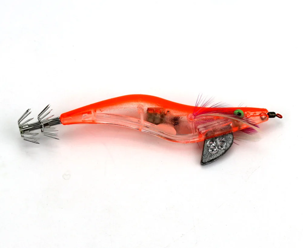 Big Sale 5pcs New Shrimp Fishing lures Artificial Electronic Squid Jigs Light Wooden Tackles Lead Head Baits 12.8cm 29g | Спорт и