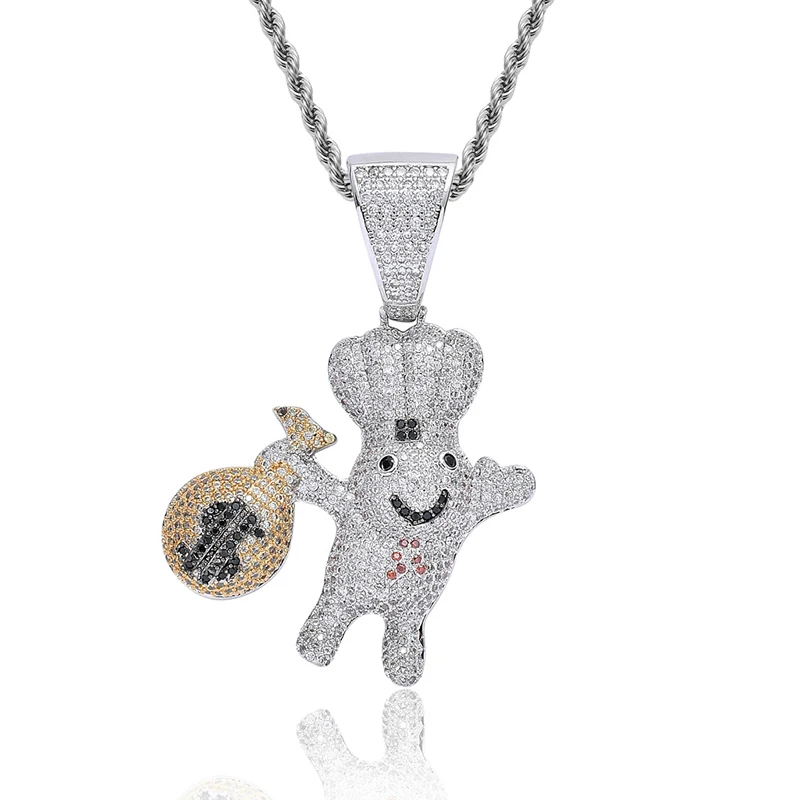 Bling модное мужское ожерелье Moneybag кукольный кулон кубический AAA циркон камни