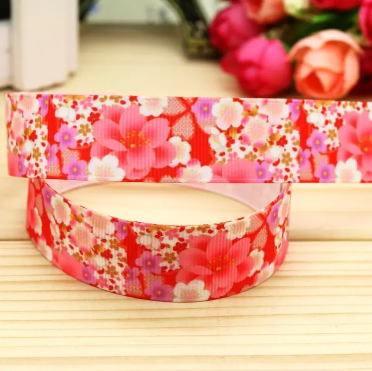 

7/8'' Free shipping flowers printed grosgrain ribbon hair bow headwear party decoration wholesale OEM 22mm H4871