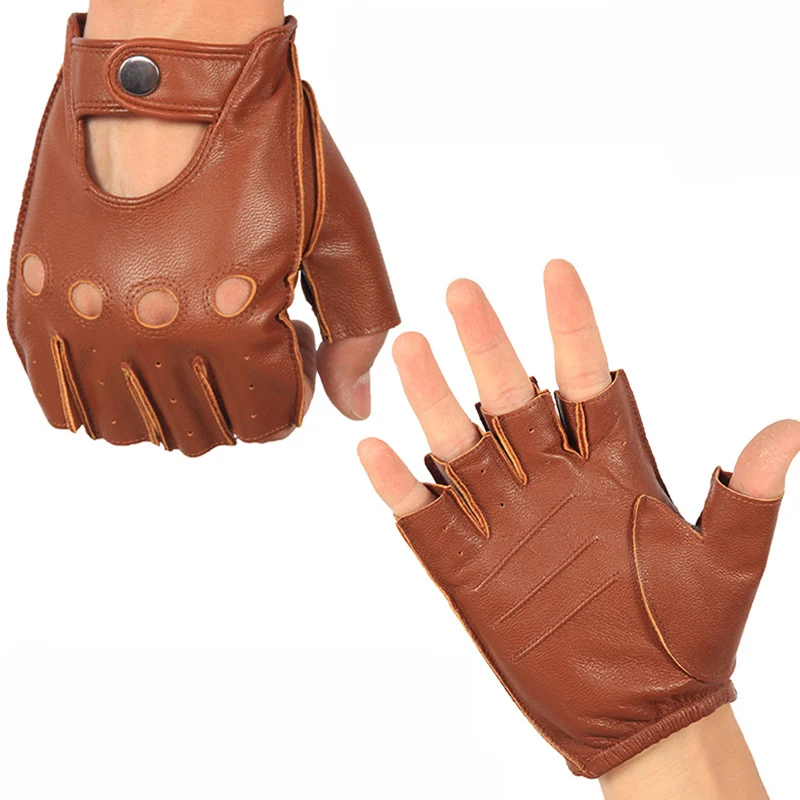 

HOT Sale Semi-Finger Genuine Leather Men Gloves Male High Quality Sheepskin Breathable Half-Fingers Gloves Unlined AOM11