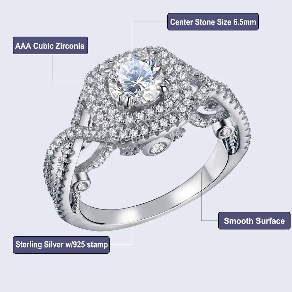 Newshe 2,4 Ct круглые AAA CZ Твердые стерлингового серебра 925 Halo обручальное кольцо классические ювелирные изделия для женщин JR4694