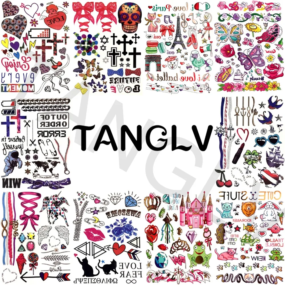 TANGLV 10 шт./лот временные тату наклейки стилей для женщин и детей боди-арт