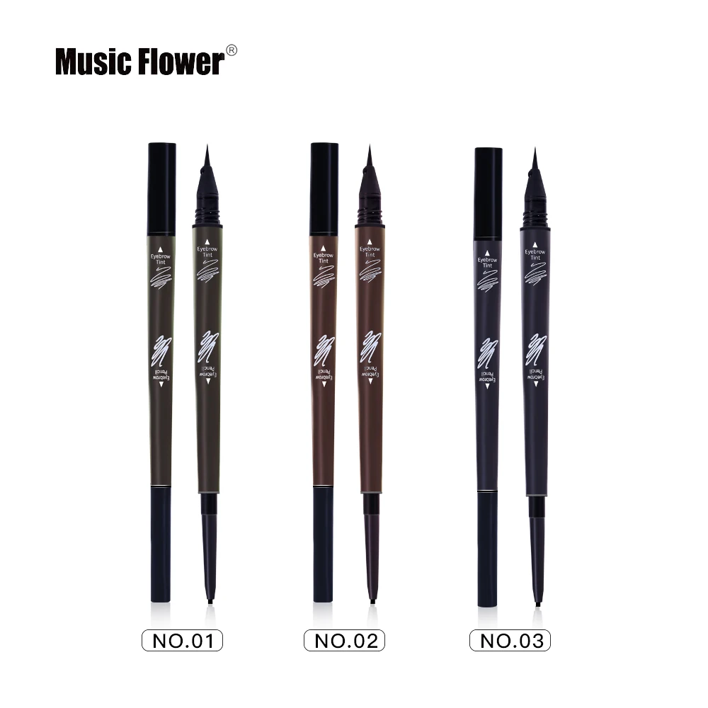 Music Flower 3 цвета двухсторонний инструмент для карандаш для бровей+ Жидкий Макияж для бровей натуральный Водонепроницаемый стойкий для бровей усилители