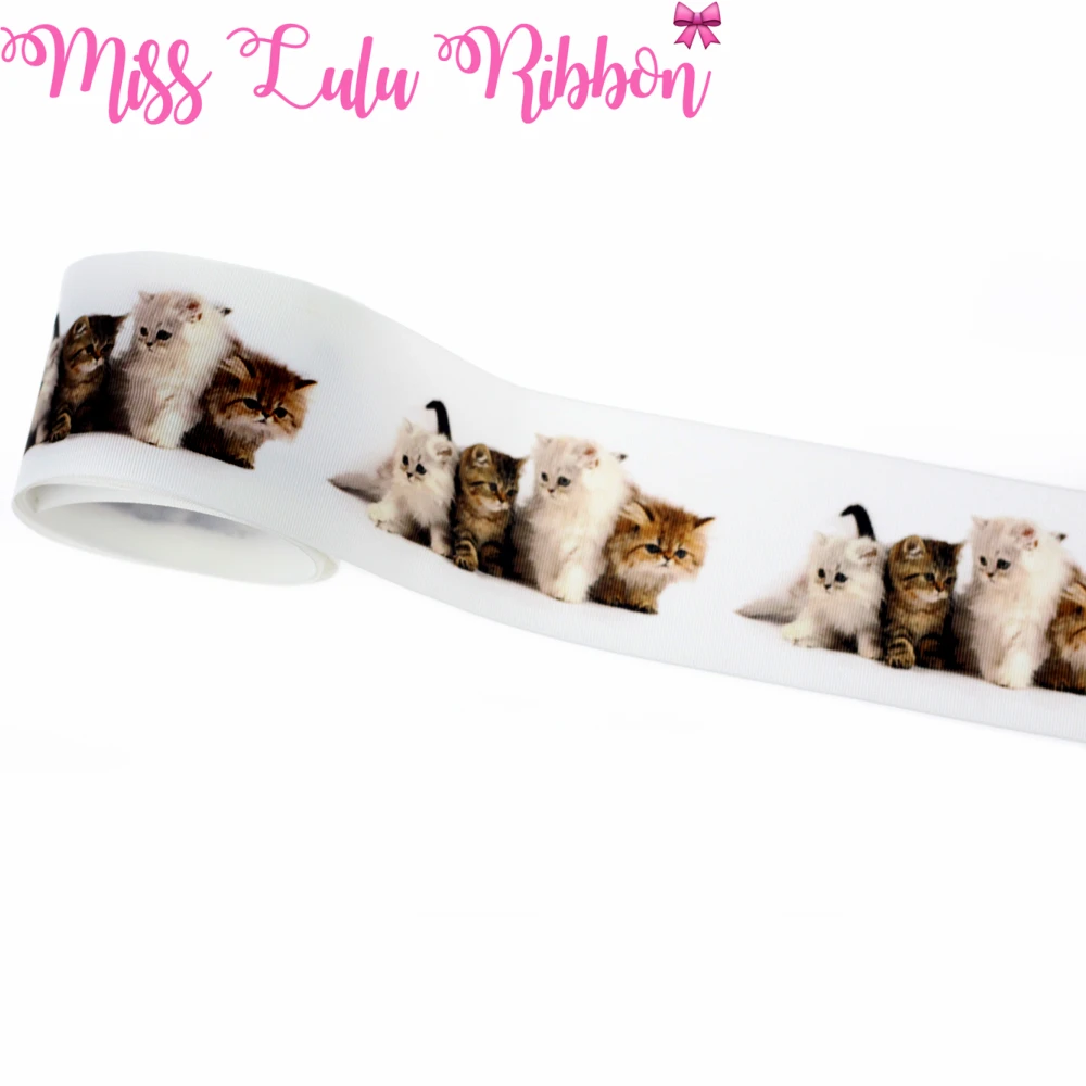 3 &quot75 мм Серия животных милый кот собака напечатанная Grosgrain лента бульдог DIY Bowknots