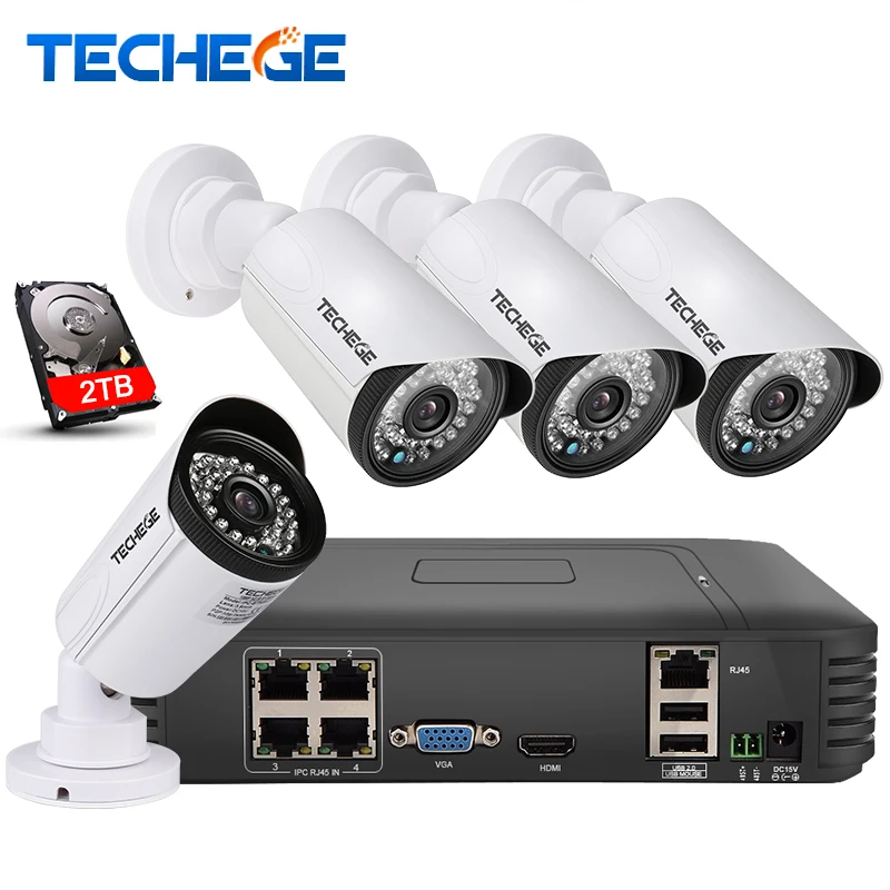 Techege безопасности Камера Системы 4CH CCTV 4 шт. 1080 P 2.0MP ИК Ночное видение комплект