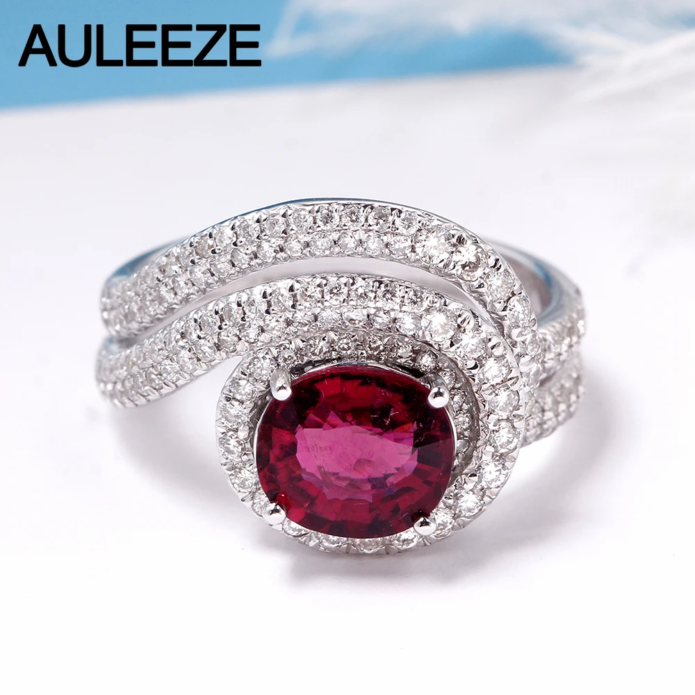 AULEEZE 1.5CT овальное кольцо с натуральным рубеллитом красный турмалин настоящее
