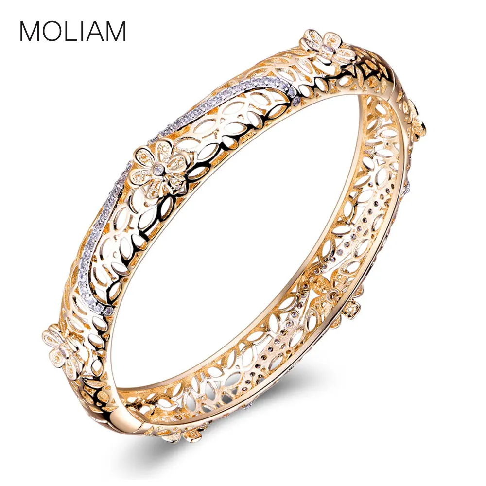 Женский браслет с цветами MOLIAM золотого цвета кристаллами из кубического