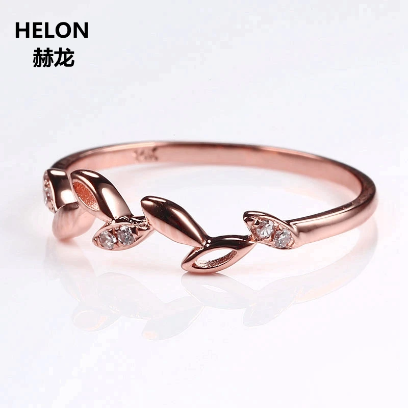 Leaf Solid 14k Rose Gold Natural Diamonds Engagement Ring Wedding Anniversary Band Fine Jewelry Women Trendy | Украшения и