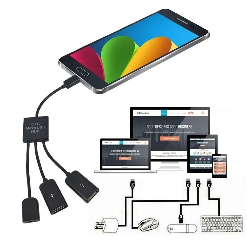 Smart 3 в 1 micro usb otg hub синхронизации данных зарядный кабель адаптера для samsung galaxy s4 s3 tab