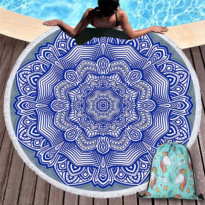3d порошок синий градиент Мандала пляжное полотенце с единорогом рюкзак стиль