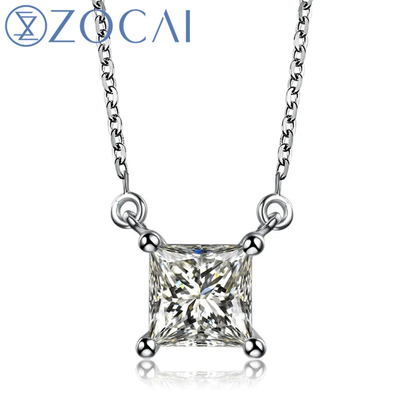 ZOCAI Брендовое ожерелье принцессы с настоящим 1 карат F G/SI Diamond 18 К белое золото