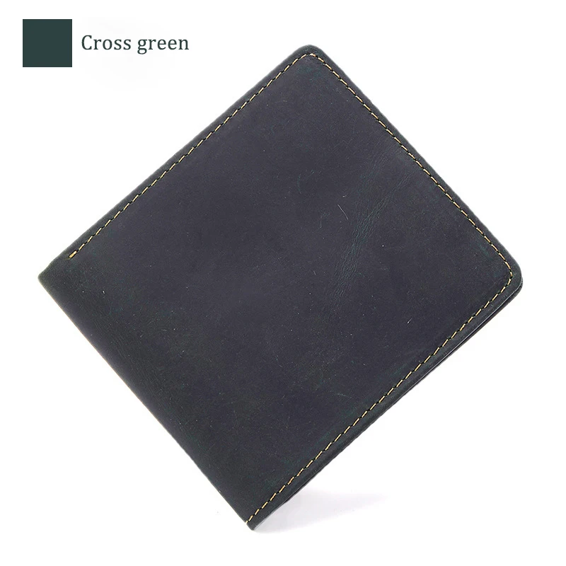 Q2033 cross green COWATHER Топ коровья натуральная кожа мужские кошельки Высокое качество Crazy horse кожаный бумажник мужской кошелек Q2033 - Цвет: Q2033 cross green