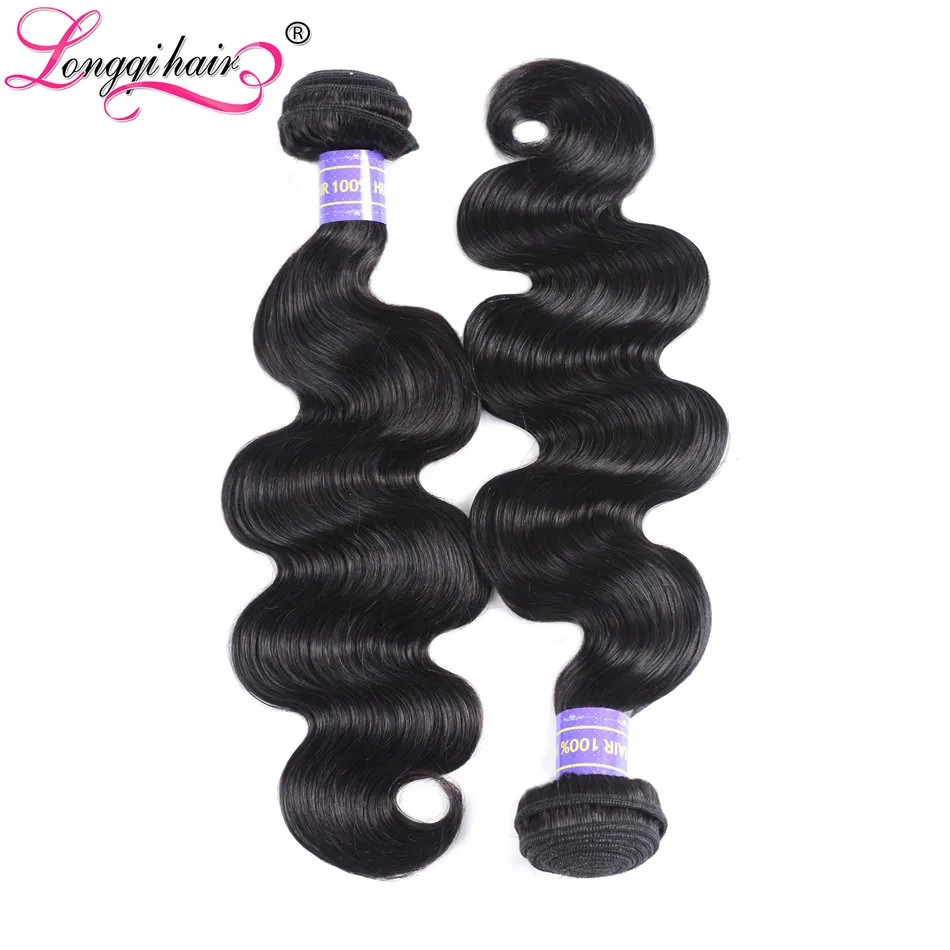 Longqi волосы для тела волна 2 пучка с закрытием бразильские Remy человеческие пучки