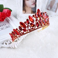 2017 hot luxury baroque gold vintage red crystal bridal tiaras wedding hair accessories pageant prom crown for bride headbands
