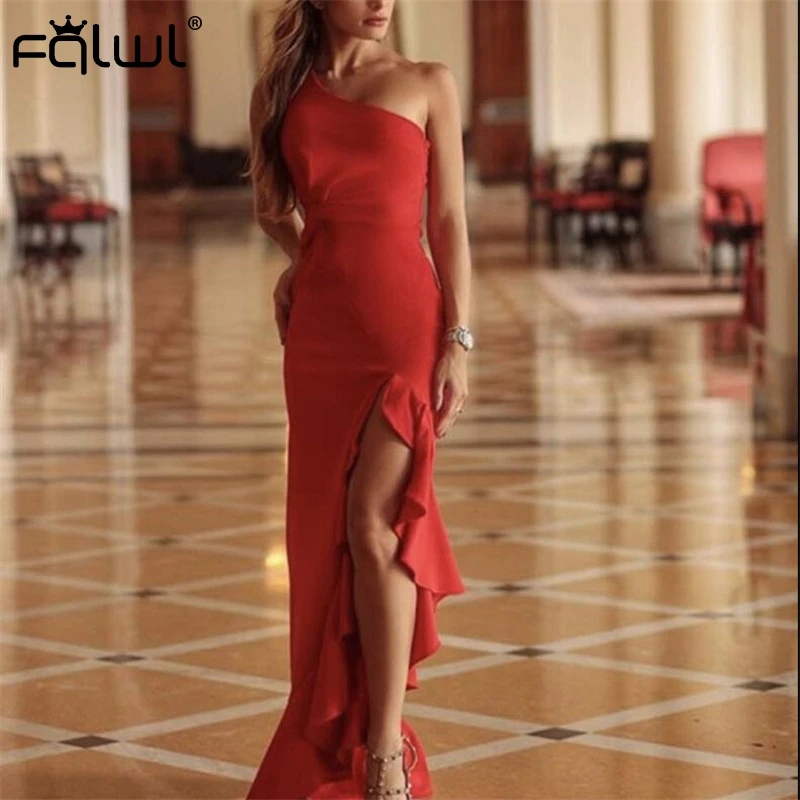 Женское длинное платье с разрезом на одно плечо FQLWL Белое Платье макси открытой спиной Клубное вечернее