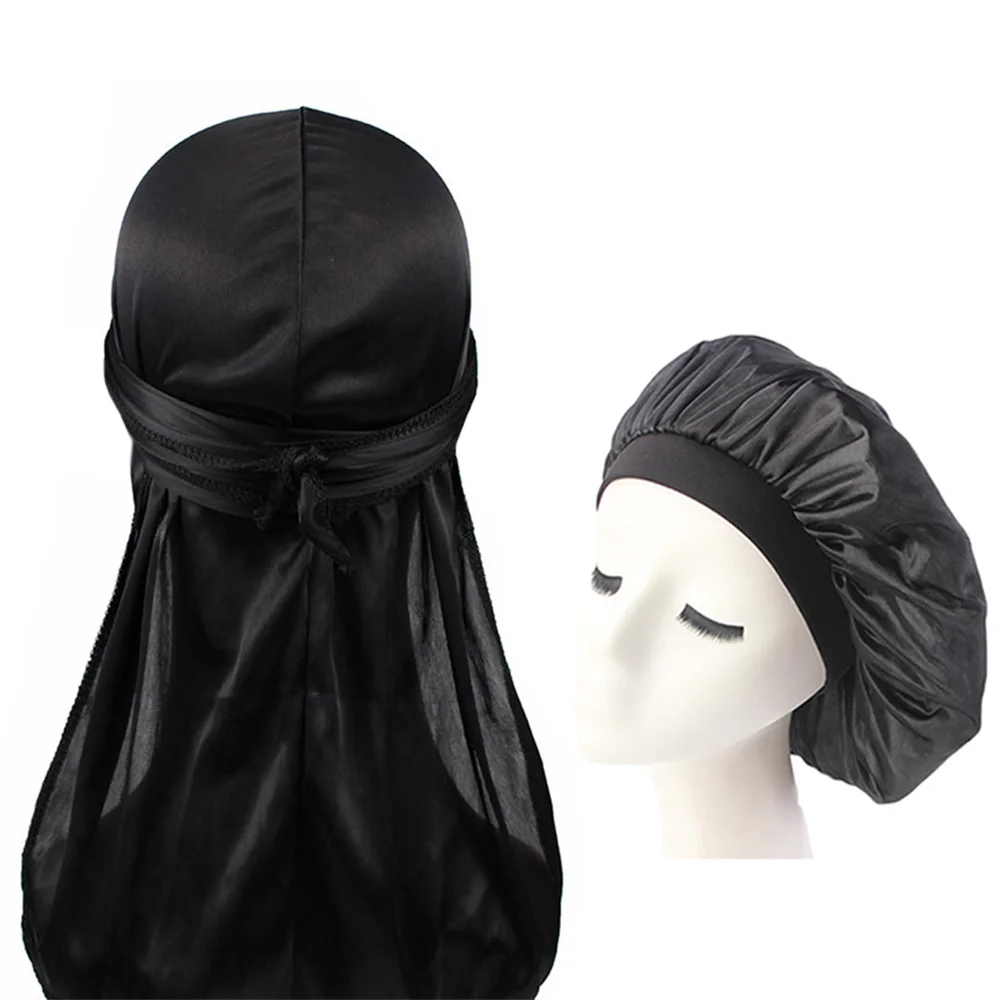 Durags и Bonnets подходит для мужчин женщин длинный хвост шелковистый дюраг капот пары