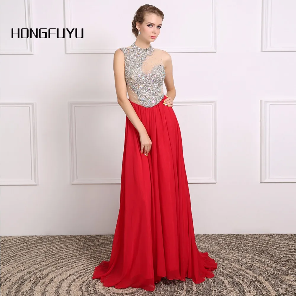 

100% Real Sample Beauty A Line Chiffon Beads Long Evening Dresses 2021 High Neck Sleeveless Floor Length Evening Dress DG1A94