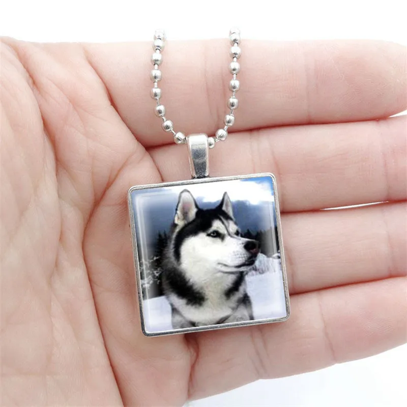 10 шт. сибирское ожерелье с Хаски часы время драгоценный камень Huskies кулон