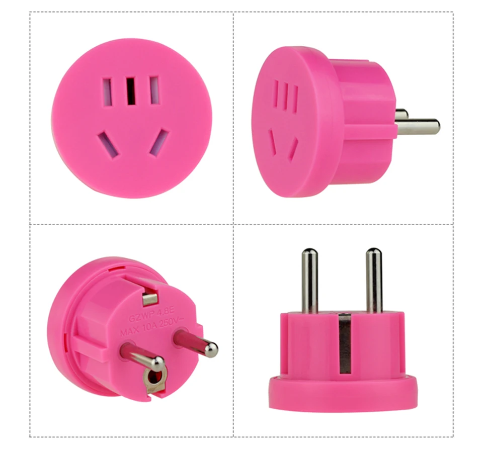 AUKTION Universal EU Plug Adapter Euro Converter US AU CN To EU Plug Wall Charger Travel Adapter 2 Round Pin AC 10A 100V-250V