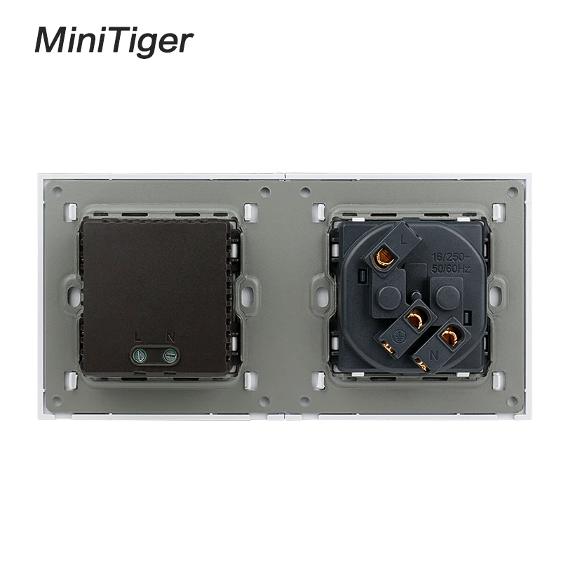 Настенная розетка из хрустального стекла Minitiger 2 клавиши заземленная 16 А