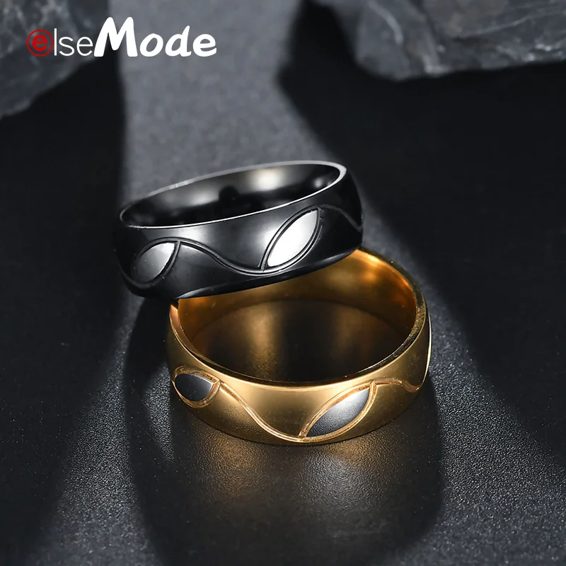 Мужские и женские кольца ELSEMODE обручальные из нержавеющей стали 316L с золотым