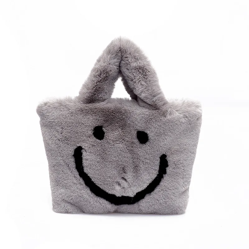 Плюшевая Сумка тоут со смайликом зимняя теплая женская сумка с искусственным