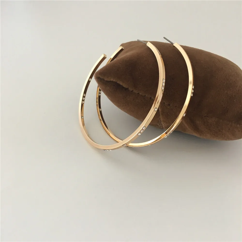 F/W, трендовые женские элегантные серьги, золотое покрытие, размер Mediium, обруч с камнем, Тротуарные серьги, вечерние, повседневные