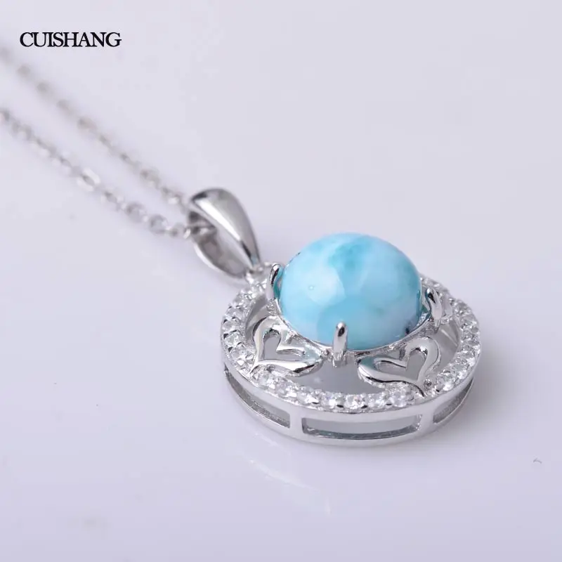 CSJ Natural larimar pendant blue color sterling silver women femme lady girl Necklace Wedding Engagement party Gift Fine Jewelry | Украшения