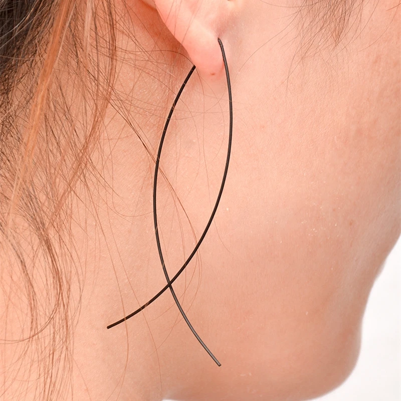 8SEASONS 2018 New Fashion Jewelry for Women Fish Shaped Stud Earrings Black Gold Silver Color Simple Long Wire Earring 1 Pair | Украшения и