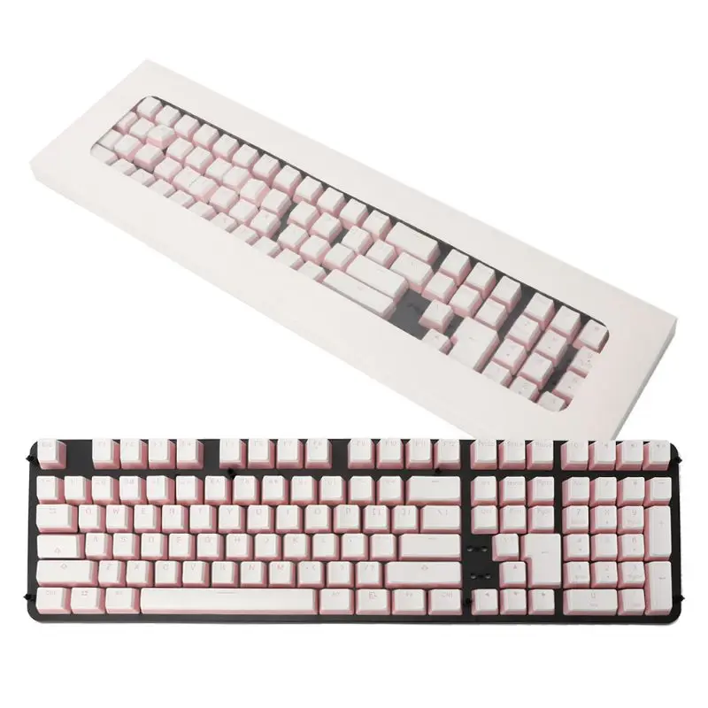 

RGB 108 Keycaps ANSI Layout Add ISO PBT Pink Pudding Double Skin Milk Shot Backlit Keycap With Storage Board For OEM Cherry MX