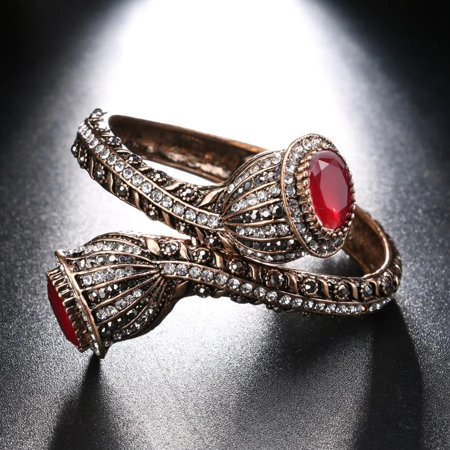 Женский винтажный браслет золотистого цвета античные красные полимерные