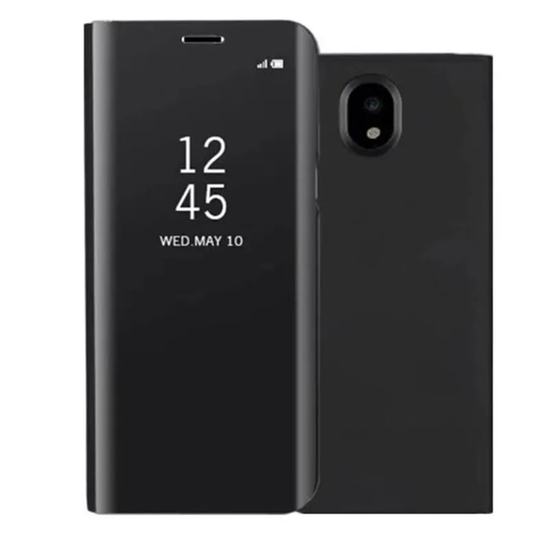 black Кожаный флип-чехол sembceken для samsung galaxy j5 j3 j7 pro j530 j330 j730, прозрачный зеркальный смарт-чехол для телефона etui - Цвет: black
