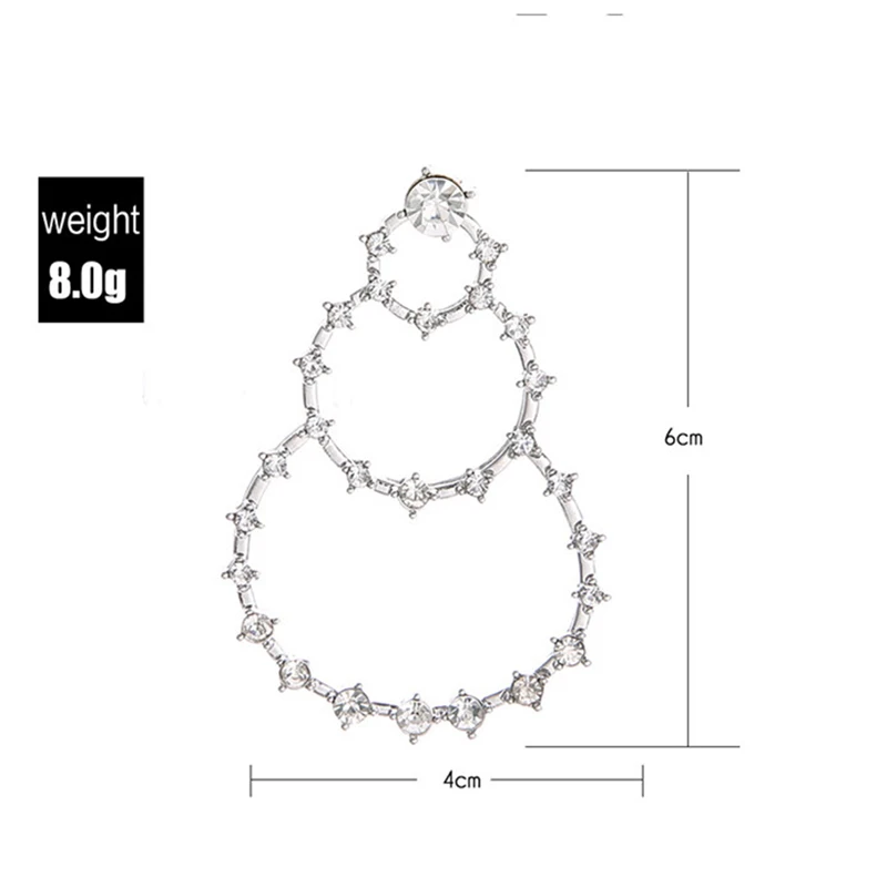 Серьги-подвески женские массивные с круглыми кристаллами