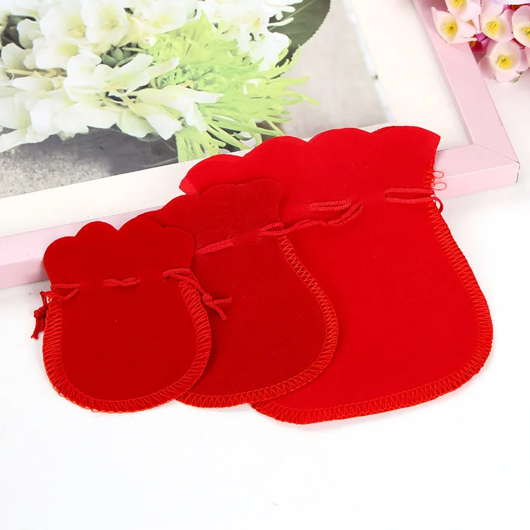 red 10 шт./лот, 5x7/7x9/9x12 см, бархатная сумка, сумка на шнурке, черный, красный, Calabash, упаковка для ювелирных изделий, сумки для свадьбы, рождественский подарок, сумка - Цвет: red