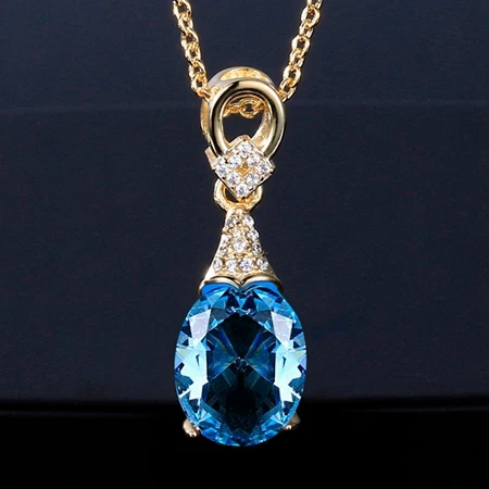 Sky Blue Topaz Стерлинговое серебро 925, ювелирное ожерелье s для женщин, капля воды, аквамарин, кулон, ожерелье золотого цвета, свадебные, Помолвочные, вечерние, подарки - Gem Color: Sky Blue Topaz