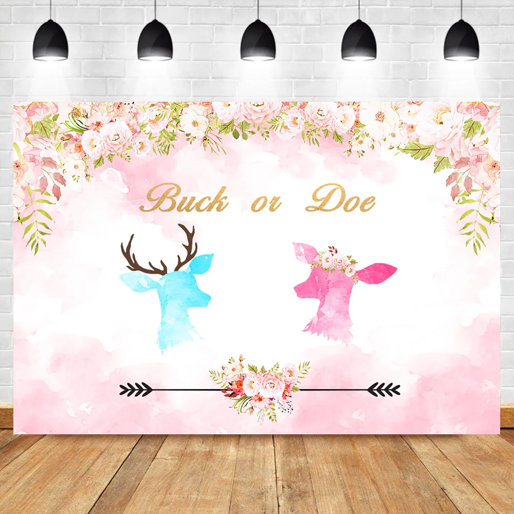 Deer Gender Reveal Backdrop Buck and Doe Baby Shower Background Watercolor Flowers Pregnancy Announcement Photo | Электроника