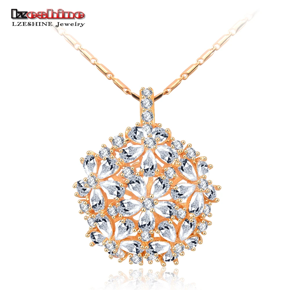 LZESHINE кластер цветок Груша и круглой огранки фианит кристалл ожерелье s & Кулон
