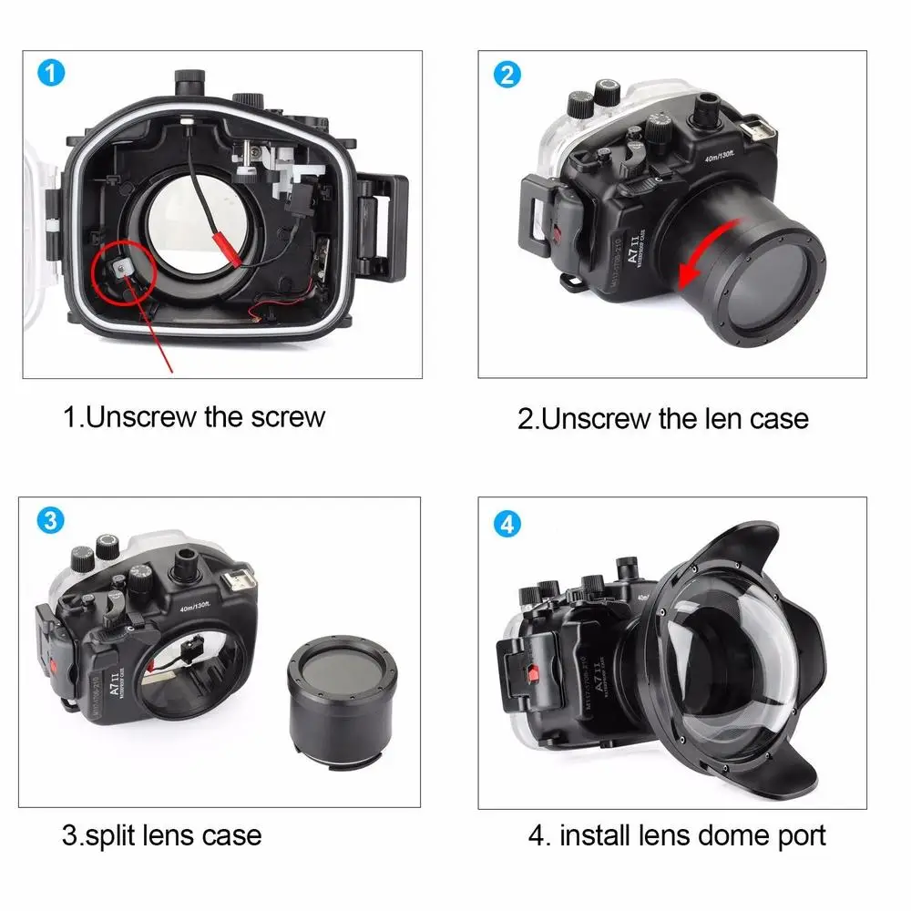 Meikon A7II A7R II водонепроницаемый корпус Чехол 40 м 130 футов для Sony A7 A7S + купольный порт