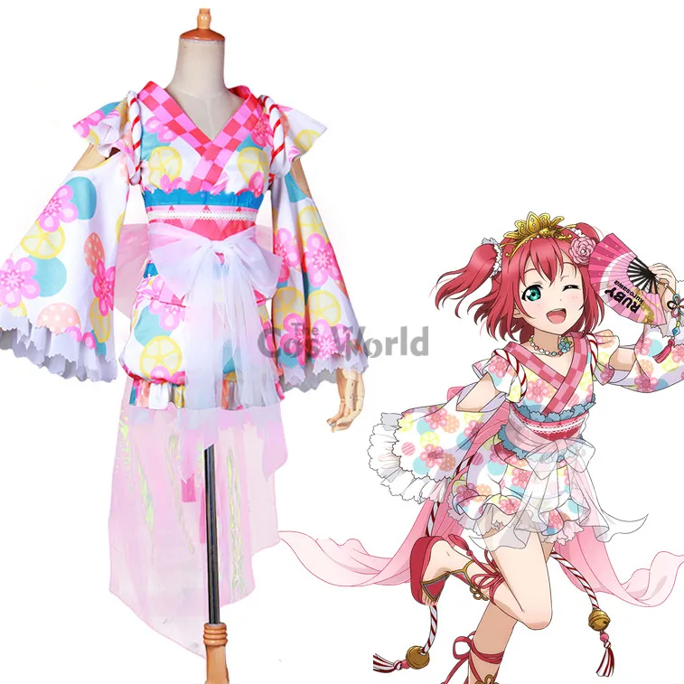 Любовь! Солнце! Aqours Kurosawa Ruby Лето юката кимоно платье форма наряд аниме костюмы для